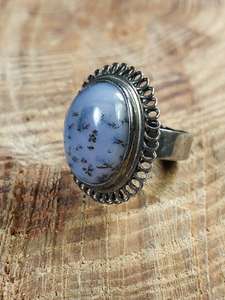 Bague ajustable en argent sterling 925 avec opale dendritique et agate, taille ovale, sertie clos, pour mariage et soirée - Product Image 3