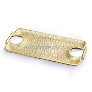 Ensembles de 2 plateaux de service décoratifs personnalisés en métal aluminium à forte demande finition dorée de forme unique Texture gaufrée - Product Image 4