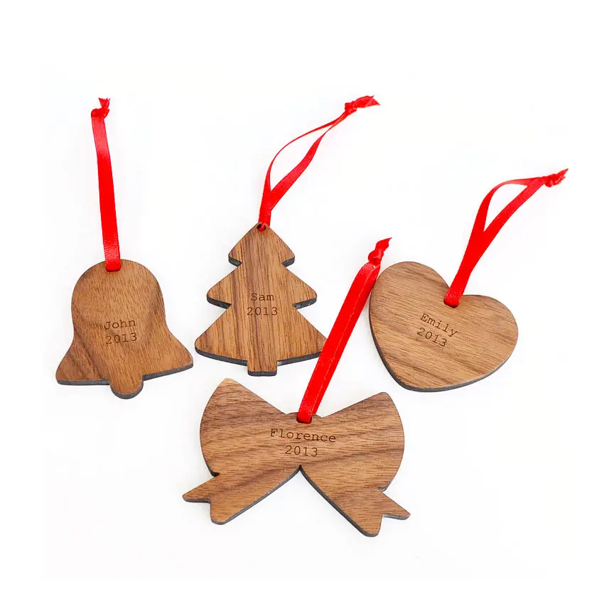 Atacado personalizado corte a laser em forma árvore Natal madeira pendurado decorações