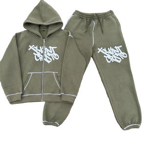Chándal a rayas con logotipo personalizado para hombre, conjunto de pantalones de chándal con capucha y cremallera con diseño bordado, ropa deportiva informal de invierno - Product Image 1
