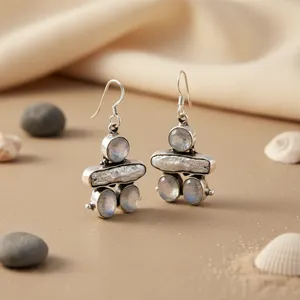 Boucles d'oreilles pendantes en argent 925 avec pierre de lune, design tendance en forme de cœur pour mariage, fête, cadeau, avec perle, diamant, zircon - Product Image 3