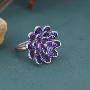 แหวนดอกไม้อเมทิสต์ธรรมชาติ925เครื่องประดับเงินแท้แหวนลายดอกไม้สำหรับผู้หญิงแหวนสไตล์โบโฮ - Product Image 4