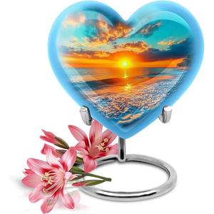 Urna de cremación de recuerdo con acabado de mármol personalizado en forma de corazón con soporte, urnas funerarias de entierro de Metal decoradas - Product Image 3