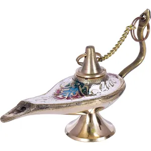 Handgemaakte Messing Aladdin Lamp Met Witte Handgeschilderde Afgewerkte Vintage Design Huisdecoratie Verlichtingsaccessoires Aladdin Lamp