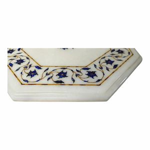 Table basse octogonale en marbre blanc avec incrustations florales traditionnelles faites à la main, design moderne, pour salon - Product Image 3