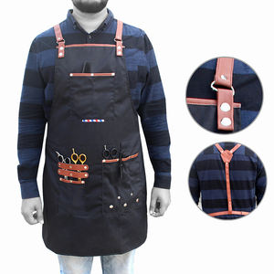 2025 Customized Blue <b>Denim</b> Barber Bib <b>Apron</b> Salon and Chef Work Wear With Leather Straps <b>Aprons</b> for Men - Product Image 2