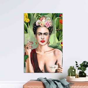 Obra de arte impresa en lienzo: Frida con taza de té, decoración elegante para el hogar, lienzo envasado - Product Image 1