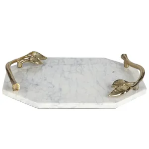 Bandeja de servicio de mármol blanco de lujo con asa Forma de rectángulo de larga duración de alta calidad Nueva última vajilla para el hogar - Product Image 2