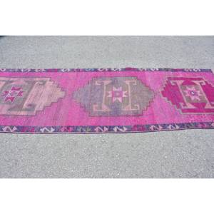 Alfombra turca de área grande Vintage de 3x10,5 pies, hecha a mano, rosa, púrpura, lana, látex, nuevo rectángulo, retales abstractos para pasillo, alfombra para habitación - Product Image 4