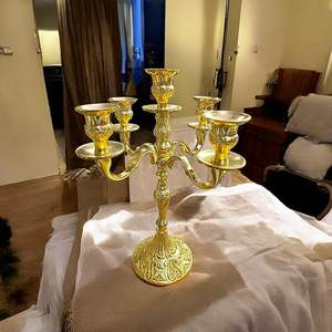 Bougeoir en aluminium de style vintage, doré, unique, pot à bougie, centre de table, candélabre pour décoration de mariage - Product Image 4