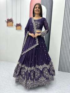Élégance Dressing Belle Robe Lourde Renard Georgette Lehenga Choli & Dupatta Avec Broderie Lourde 7 mm Séquence Travail à Vendre - Product Image 3