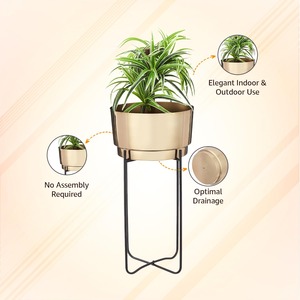 Juego Moderno de 2 Macetas Metálicas Doradas con Base para Plantas, Decoración Elegante para Interiores y Balcones - Product Image 6