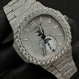 <b>Men's</b> VVS1 Luxury Moissanite Diamond Watch Fully Iced Out Watch in Stainless Steel Bust Down WristWatch Custom - Product Image 5