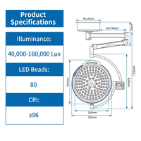 Lampe chirurgicale LED murale 160 000 Lux, série 700, avec perles allemandes, sans ombre, pour bloc opératoire hospitalier