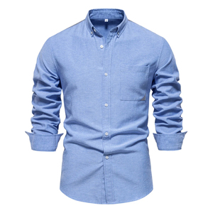 Nueva camisa Oxford de mezcla de algodón de primavera para hombre, diseño de bolsillo transpirable con estampado informal ajustado para verano - Product Image 4