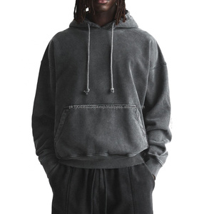 Custom Cotton Oversized Men's Cropped Hoodie Men <b>Vintage</b> Washed Print Hoodie French Terry Acid Wash Hoodie For Men - Product Image 1