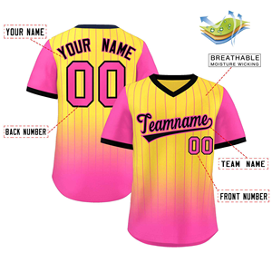 Maillot de baseball personnalisé, uniforme d'équipe à rayures dégradées jaune rose, nom et numéro personnalisés, vêtements de sport - Product Image 2