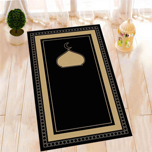Alfombra de Oración Negra Elegante para Decoración de Mezquita Islámica: Alfombra Impresa, Alfombra Delgada No Tejida - Product Image 1