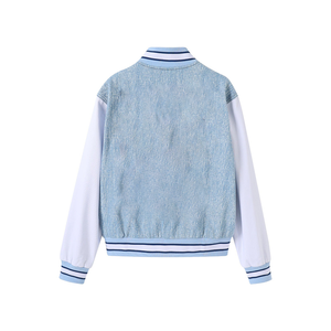 Veste bomber en denim brodée sur mesure Spelman, vêtements de rue haut de gamme, doublure en satin, imperméable, style urbain tendance - Product Image 4