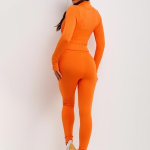 Women's High Waist Full Length Leggings Solid Color Stretch Breathable <b>Tummy</b> <b>Control</b> Shapewear Sporty Knitted Orange - Product Image 2