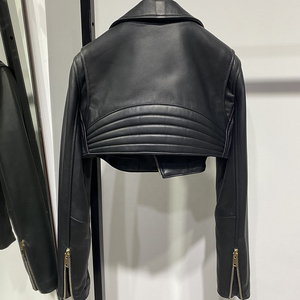 เสื้อแจ็คเก็ตนักขี่มอเตอร์ไซค์สำหรับผู้หญิงเสื้อแจ็คเก็ตหนังพียูคอเสื้อมีซิปรูดหน้าอกมีกระเป๋าของผู้หญิง - Product Image 2