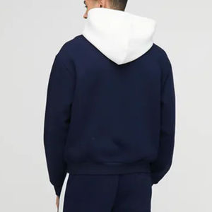 Sweat-shirt à capuche zippé pour homme, bleu foncé, hiver, épaules tombantes, veste à capuche, style décontracté, pull, coton biologique 100% numérique - Product Image 6