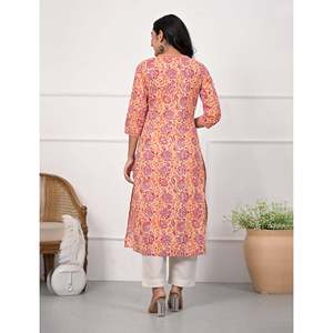Kurti Recto de Algodón Estampado con Bloques Rosa Jaal, Saree Indio para Uso Diario con Salwar Kameez Estilo Pakistaní Cosido - Product Image 5
