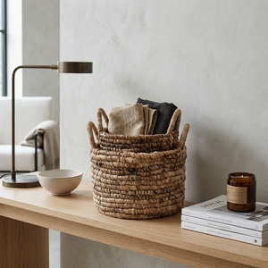 Ensemble de paniers de rangement en écorce de bananier naturelle, pot cylindrique avec anse en anneau épais enroulé, pot de fleurs, décoration artistique pure pour la maison, artisanat - Product Image 4