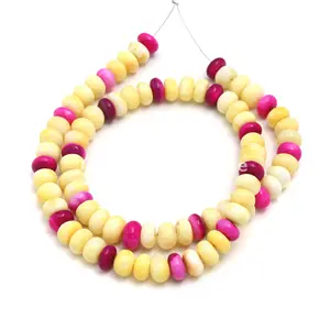 Beautiful Yellow Dark Pink Opal Smooth Rondelle Shape Beads 7-9 Mm Candy Opal Gemstone Beads Strand For Necklace And Jewelry