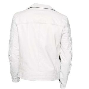 Men's <b>White</b> Genuine Soft Pure Lambskin Leather <b>Long</b> Thin Canvas Front Logo Biker Moto Jacket 2026 - Product Image 5