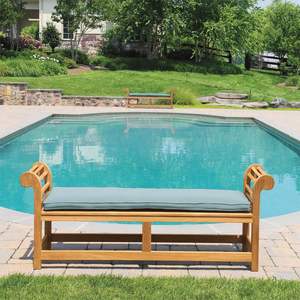 Banc d'extérieur Hammond en teck massif avec coussin et finition naturelle pour cour, villa, parc - Product Image 3