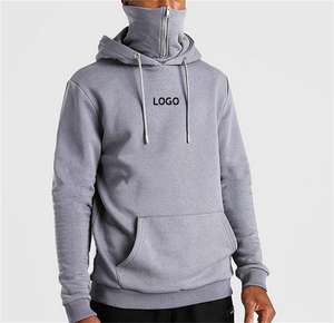 New Heavyweight Half Face Custom Logo Embroidered Digital Printing Oversized Long Winter Solid Hoodie <b>Men</b> - Product Image 2