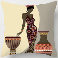 Siyah Altın Afrikalı Kadın Yastık Kılıfı Yumuşak Polyester Portre Sanatı Yastık Kılıfı Kanepe için Dekoratif Yastık Kılıfı
