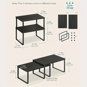 Conjunto de <span class=keywords><strong>2</strong></span> Metal & Wood Racks Utilitários <span class=keywords><strong>para</strong></span> Cozinha Contador Empilhável Expansível Food Storage Prateleiras Bracket Prateleira Spice Rack - Product Image 6