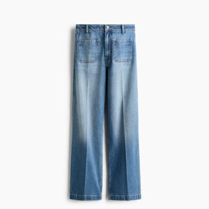 Jeans pour femmes à taille haute et jambes larges, coupe décontractée élégante, pantalon en denim moderne, vêtements de rue décontractés - Product Image 1