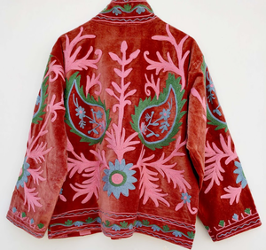 <b>Velvet</b> Suzani Embroidered Reversible Eco-Friendly Casual Winter <b>Jacket</b> with Cotton Lining Breathable Design for <b>Women</b> - Product Image 5