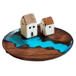 Bandeja de madera para servir con diseño de resina azul, elegante bandeja hecha a mano para té, café, aperitivos, Ideal para cocina, mesa de comedor, uso doméstico - Product Image 5