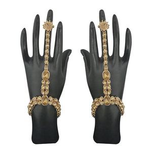 Kriaa Brown Kundan Austrian Stone <b>Body</b> Chain Hand Harness 1502449 Elegant <b>Fine</b> <b>Jewelry</b> - Product Image 1