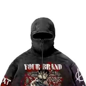 Vente chaude 400 GSM 100% coton polaire Vintage lavé à l'acide motif personnalisé sweat à capuche surdimensionné pour hommes col à capuche de qualité supérieure - Product Image 3