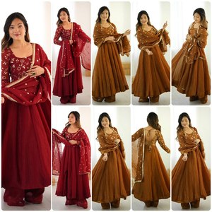 ชุดเดรสอินเดียผ้าโพลีเอสเตอร์เนื้อหนา แต่งขอบลูกไม้ แขนยาว ผ้าคลุมไหล่ทรงพลิ้ว ดีไซน์หรูหรา ใส่ได้ทุกฤดู รุ่น VISHNU K - Product Image 5