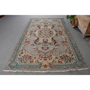 Alfombra turca Vintage Beige Marrón 5,4X9,1 FT Tejido plano de lana con patrón de retazos para decoraciones de sala de estar o uso en el pasillo - Product Image 1
