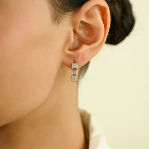 Nuevos Pendientes de Aro con Zafiro Rosa y Diamantes Engastados en Bisel, Hechos a Mano en Oro Amarillo Puro de 14K, Joyería Fina con Piedra de Nacimiento, Proveedor - Product Image 2