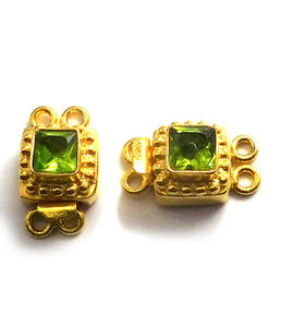 Prem Bhaya Péridot Gemstone 1 2 3 Strand Carré Boîte Fermoir Plaqué Or 18K 19X10X8MM Fabrication de Bijoux B806 - Product Image 1