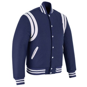 2025 OEM Classic Blue Fleece Varsity Letterman <b>Jacket</b> for <b>Men</b> Stand <b>White</b> Double Leather Strips Wholesale Price Winter <b>Jacket</b> - Product Image 5