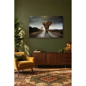 Impression sur toile : Fida, l'éléphant solitaire, marchant sur la route asphaltée - Product Image 2