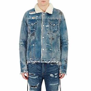 High Quality Distressed <b>Acid</b> <b>Washing</b> Effect Men's Fleece <b>Denim</b> <b>Jacket</b> - Product Image 2