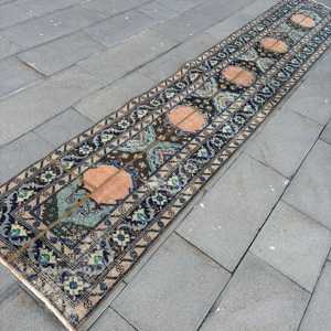 Alfombra Turca Vintage, Alfombra de 2.3x12.7 pies, Alfombra Azul con Estampado Animal - Product Image 3