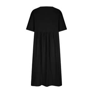 Vestidos sueltos de algodón y lino para mujer Vestido informal de retazos de manga corta Color sólido Una línea Vestido de Jersey - Product Image 5