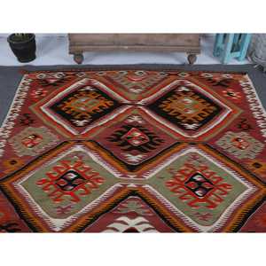 Turkish Vintage Rug 5.8x9 ft (177x274 cm), Kilim <b>Red</b> Black Ombr Rug - Product Image 3