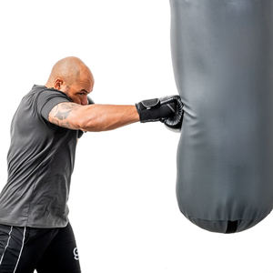 Conception cylindrique grise personnalisée robuste faite au Pakistan toile cuir PU sac de boxe suspendu entraînement à la suspension à la chaîne - Product Image 2